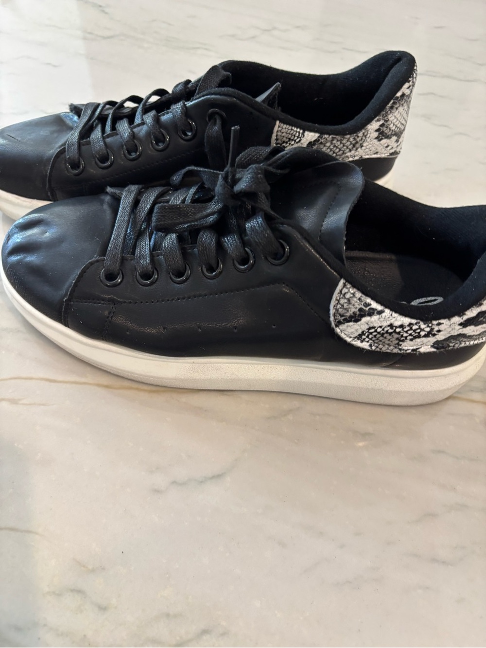 Seven7 Women’s  Low-Top Sneakers with Snake-Print Heel